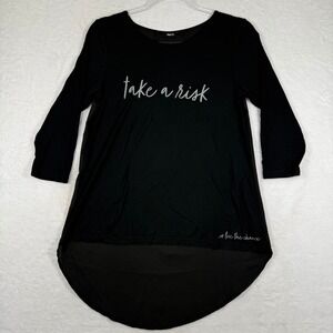 mark. Womens Black Take A Risk Graphic High-Low Mixed Media Tunic Top Small 4-6